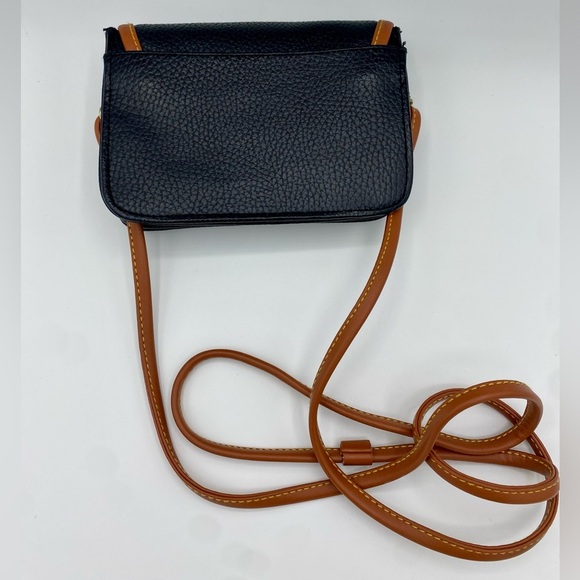 Vintage Small Navy Blue Leather With Brown Trim Purse Crossbody Purse Gold - Picture 4 of 8